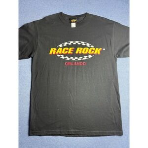 Race Rock Orlando Graphic T-Shirt Black Mens Medium Checkered Flag Logo